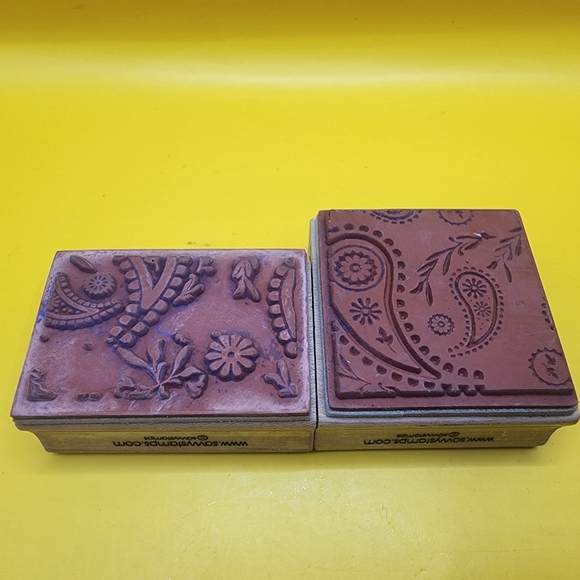2 Savvy Stamps Floral Flower Paisley Background Wood Mounted Rubber - Picture 3 of 4